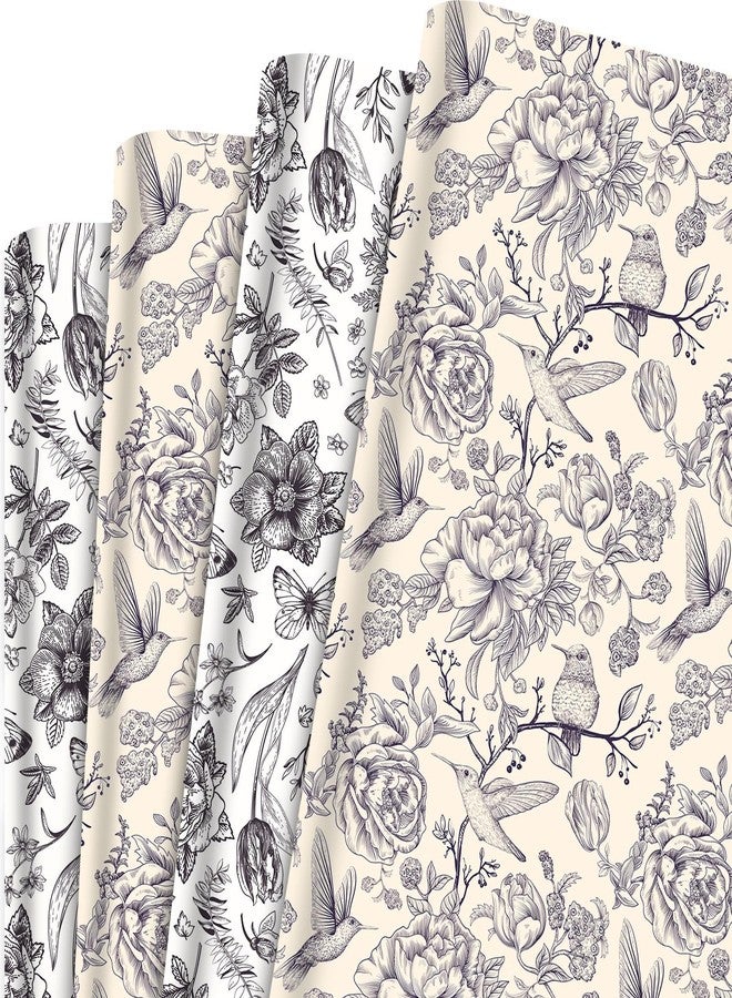 Bolsome 12 Sheets 28 * 20 Inches Vintage Flowers Wrapping Paper Retro Wildflower Bird Butterfly Printed Gift Wrap Paper for Birthday Spring Holidays Wedding Bridal Shower DIY Craft - Image 1